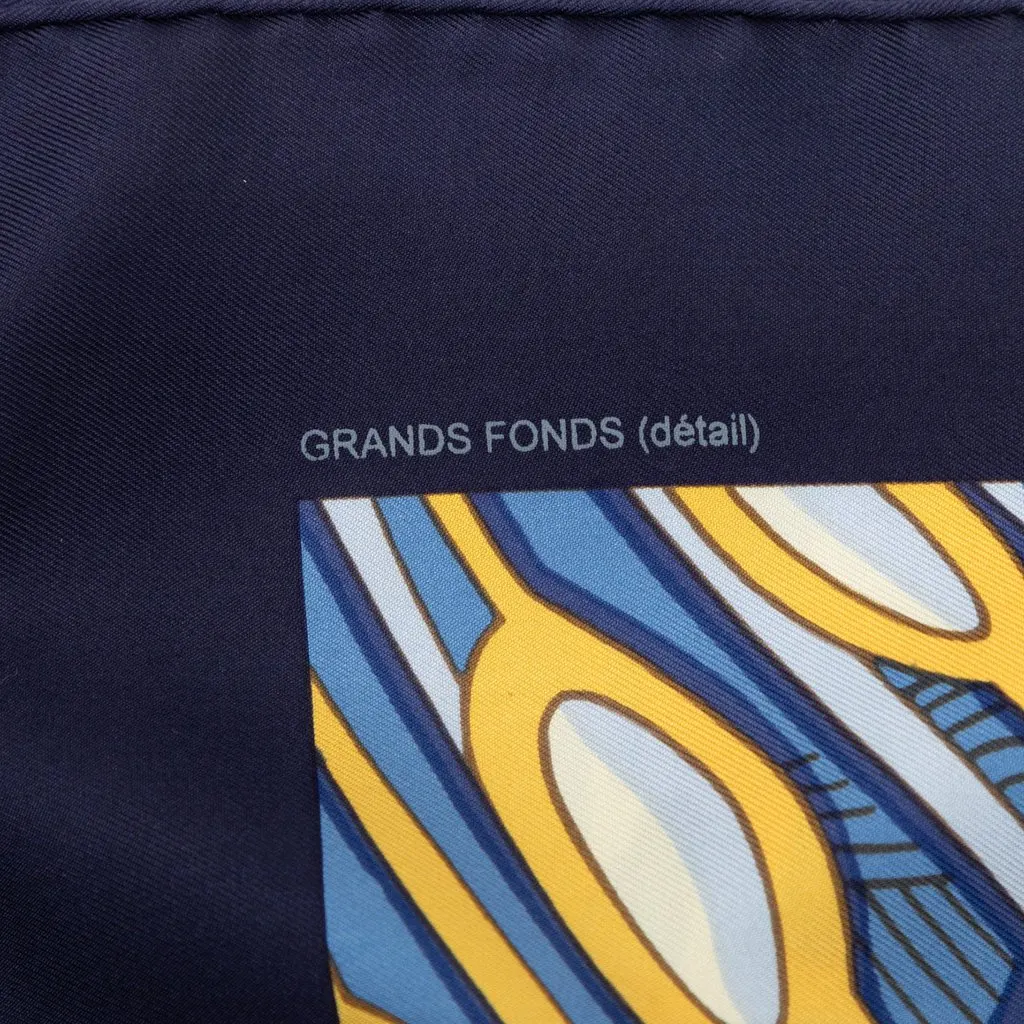 Hermès Grands Fonds II Silk Scarf 90 Blue Silk Good - Model View