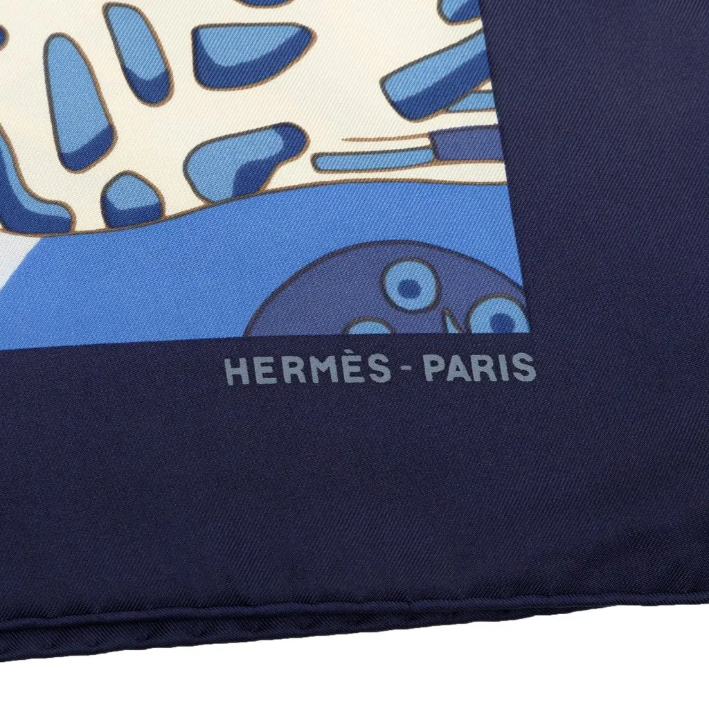 Hermès Grands Fonds II Silk Scarf 90 Blue Silk Good - Box View
