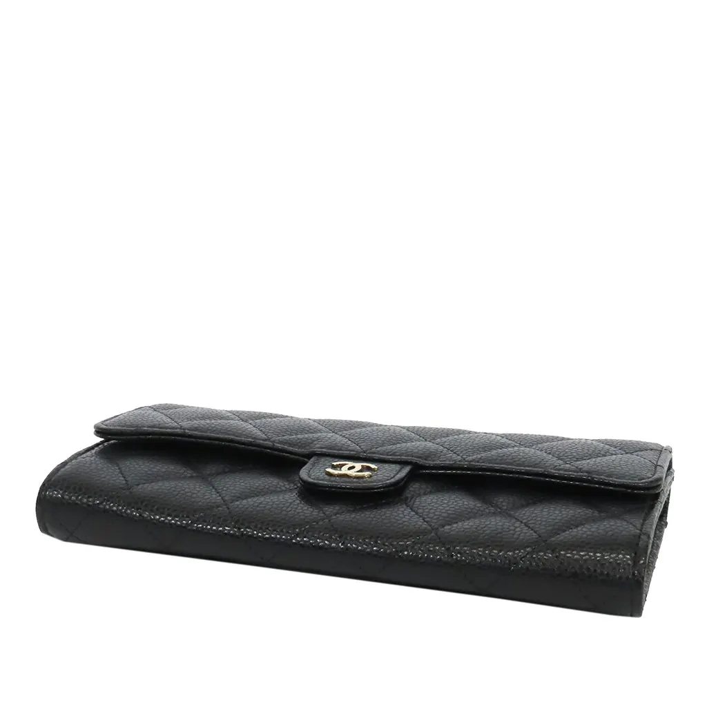 Chanel Classic Caviar Flap Wallet Black Leather Very good - Back View