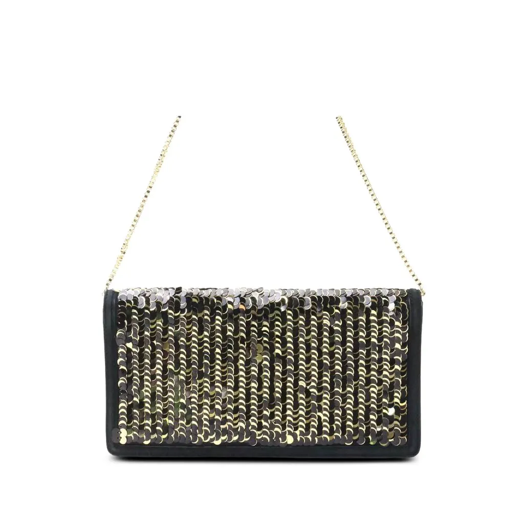 Salvatore Ferragamo Sequin Embellished Satin Gancini Thalia Shoulder Bag Black Satin Very good - Back View