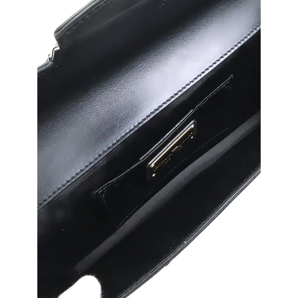 Salvatore Ferragamo Sequin Embellished Satin Gancini Thalia Shoulder Bag Black Satin Very good - Model View