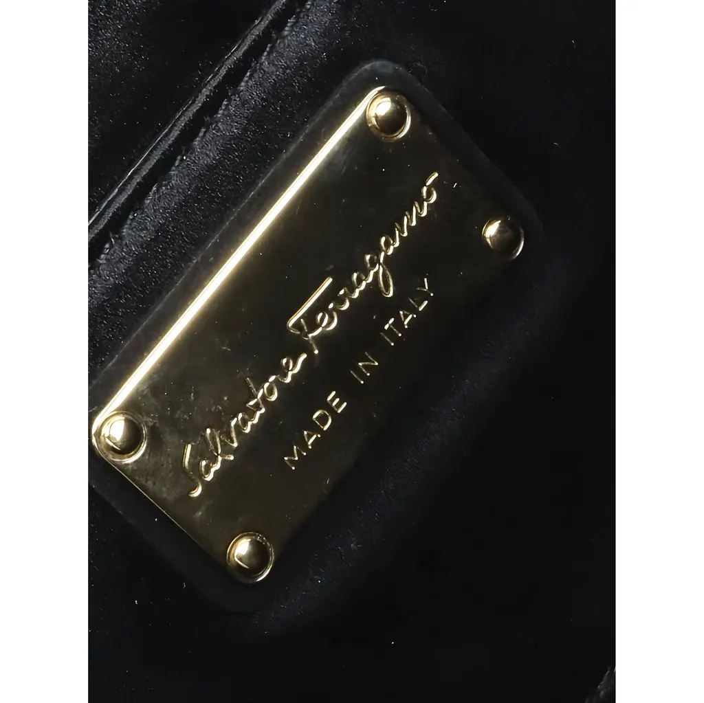 Salvatore Ferragamo Sequin Embellished Satin Gancini Thalia Shoulder Bag Black Satin Very good - Box View