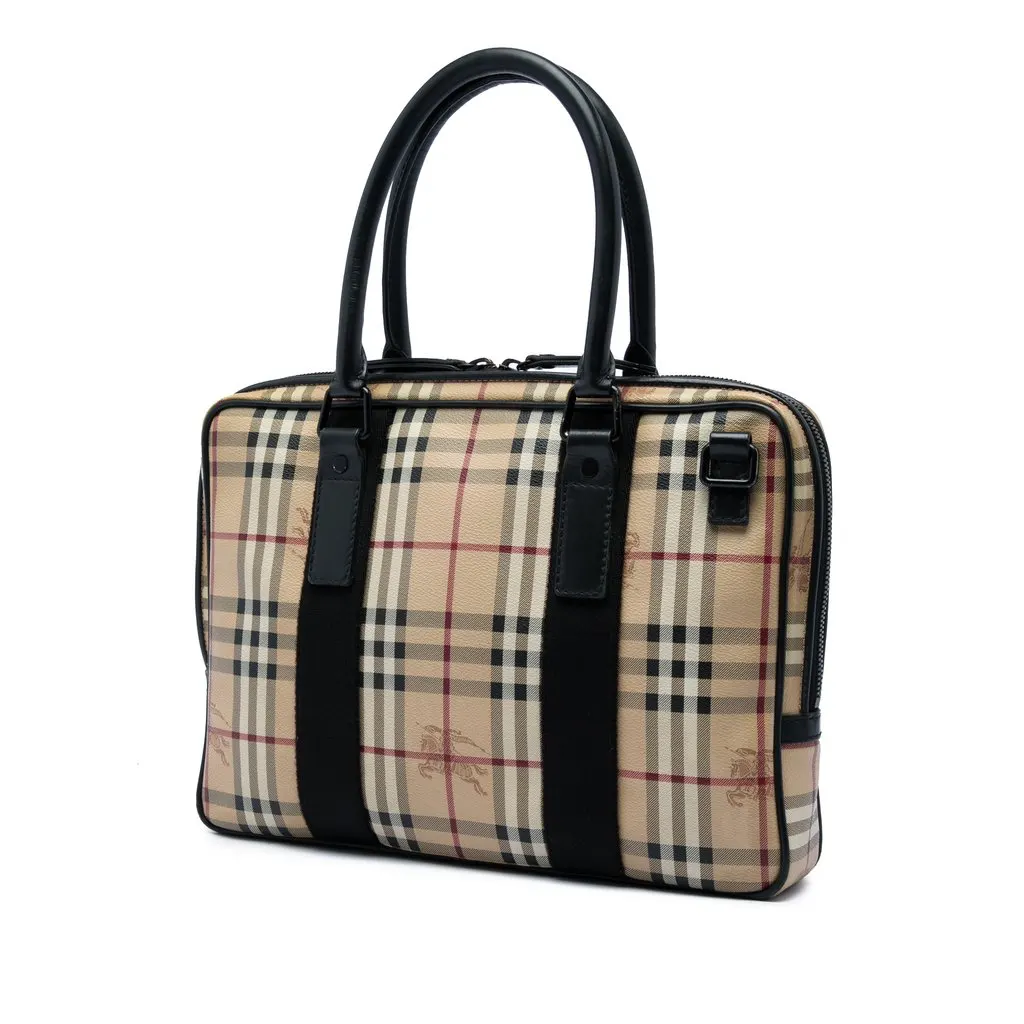 Burberry Haymarket Check Coated Canvas Business Bag Beige Canvas Very good - Back View