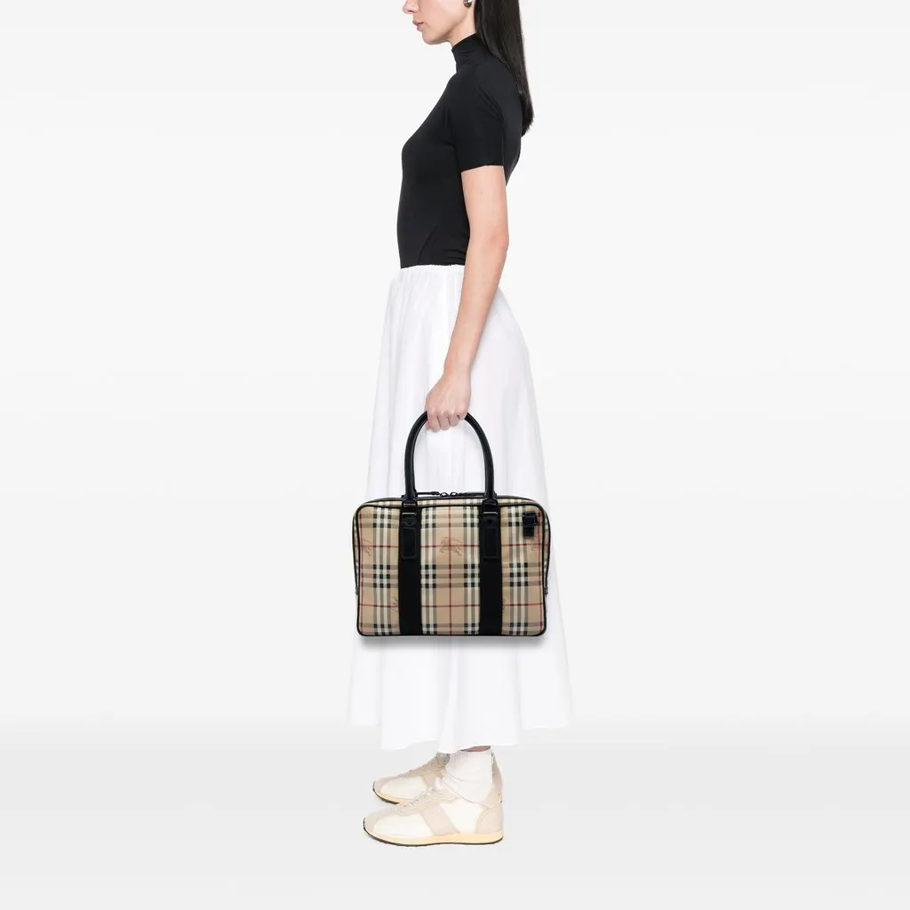 Burberry Haymarket Check Coated Canvas Business Bag Beige Canvas Very good - Box View