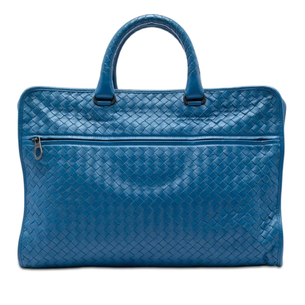Bottega Veneta Nappa Intrecciato Briefcase Blue Leather Very good - Front View