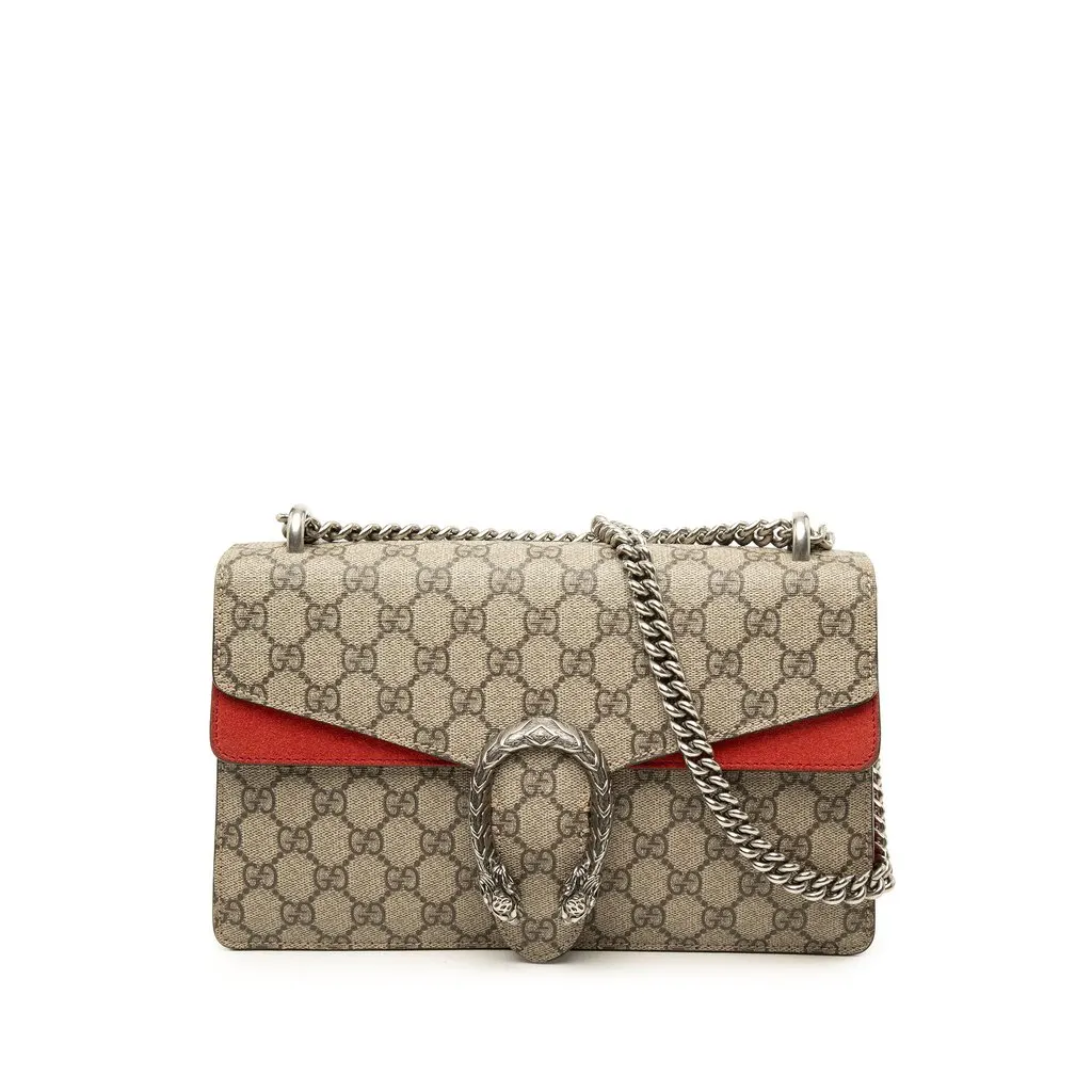 Gucci Medium GG Supreme Dionysus Shoulder Bag Beige Canvas Good - Front View