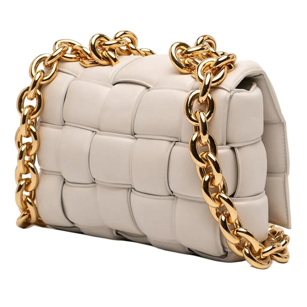 Bottega Veneta Nappa Intrecciato Padded Chain Cassette Satchel White Leather Very good - Back View