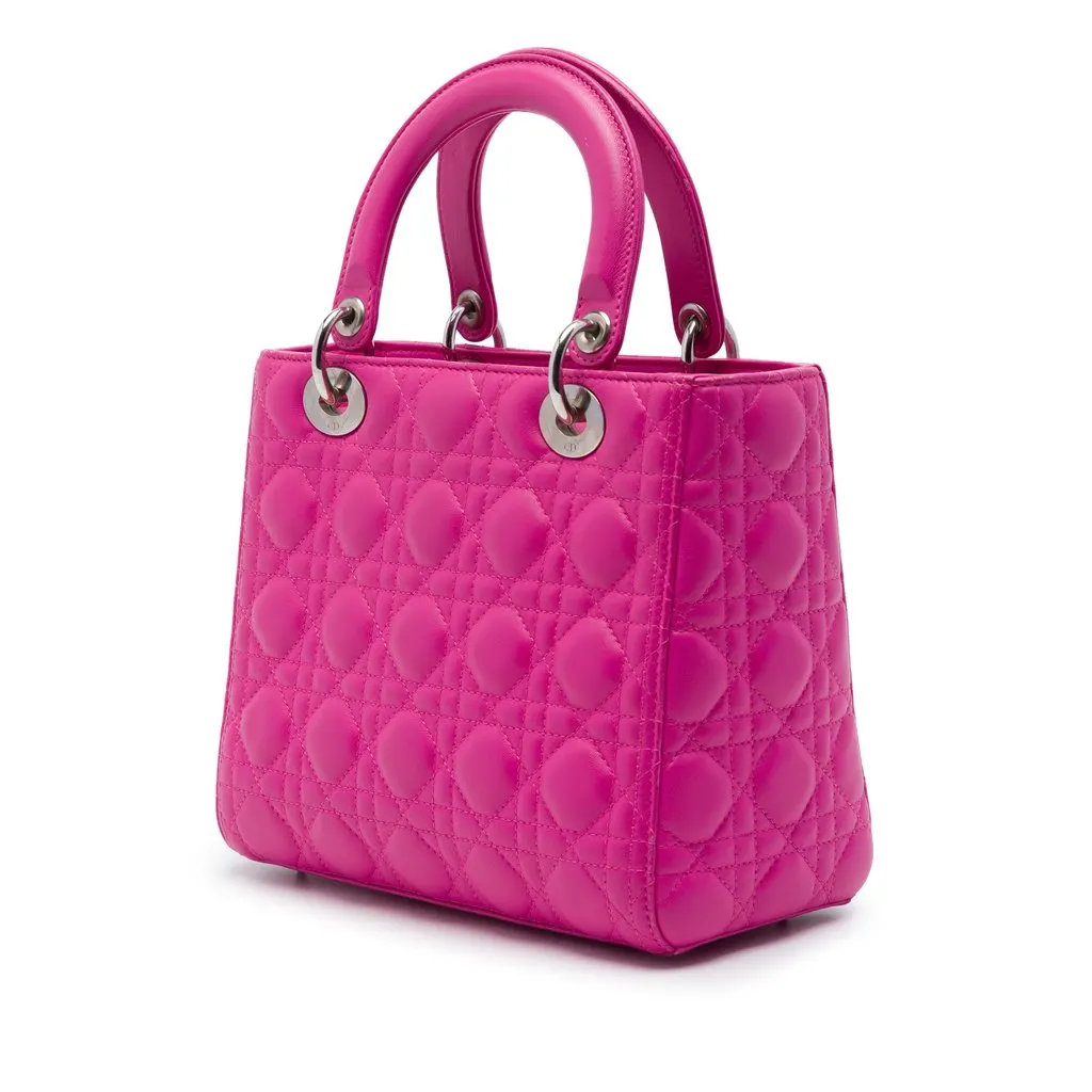 Dior Medium Lambskin Cannage Lady Dior Pink Leather Very good - Back View