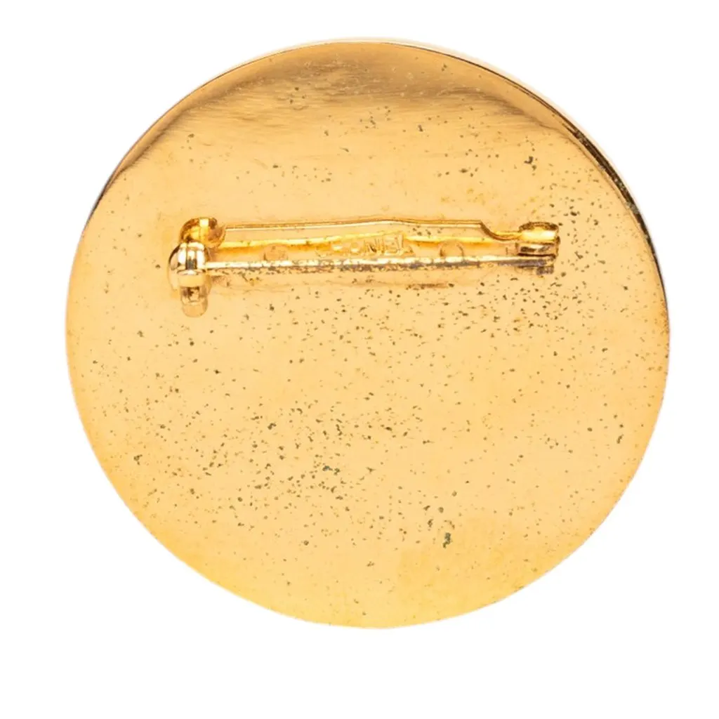 Chanel Gold Plated Enamel Coco Star Logo Round Brooch Gold Metal Very good - Back View