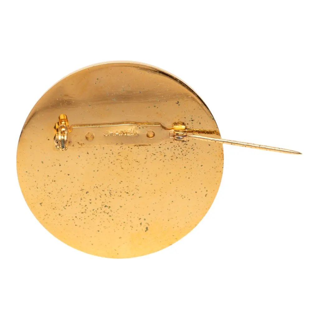 Chanel Gold Plated Enamel Coco Star Logo Round Brooch Gold Metal Very good - Inside View