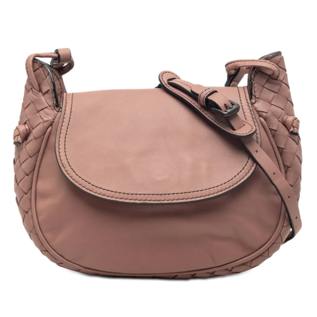 Bottega Veneta Small Intrecciato Trimmed Nappa Nodini Flap Pink Leather Very good - Front View