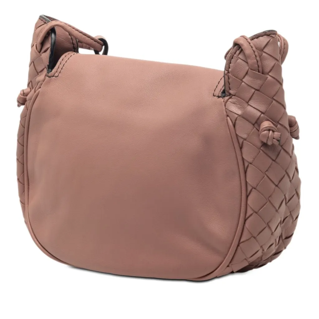 Bottega Veneta Small Intrecciato Trimmed Nappa Nodini Flap Pink Leather Very good - Back View