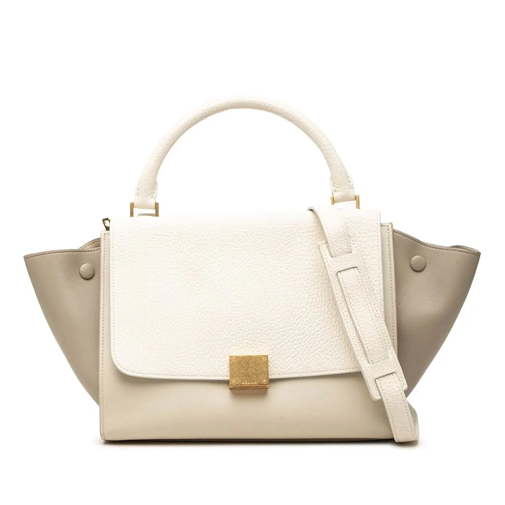 Celine Small Tricolor Calfskin Trapeze Satchel Brown Leather Very good - Front View