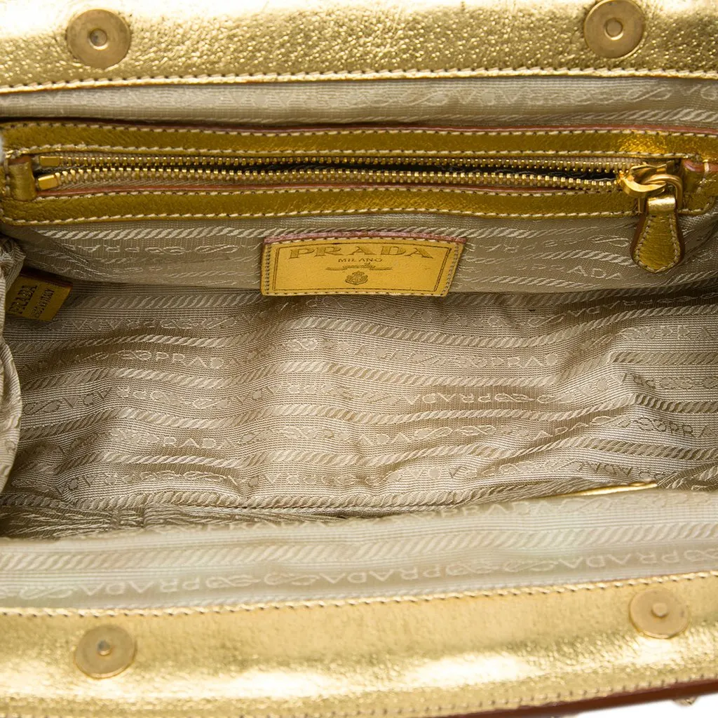 Prada Cinghiale Trimmed Paglia Shoulder Bag Gold Very good - Model View