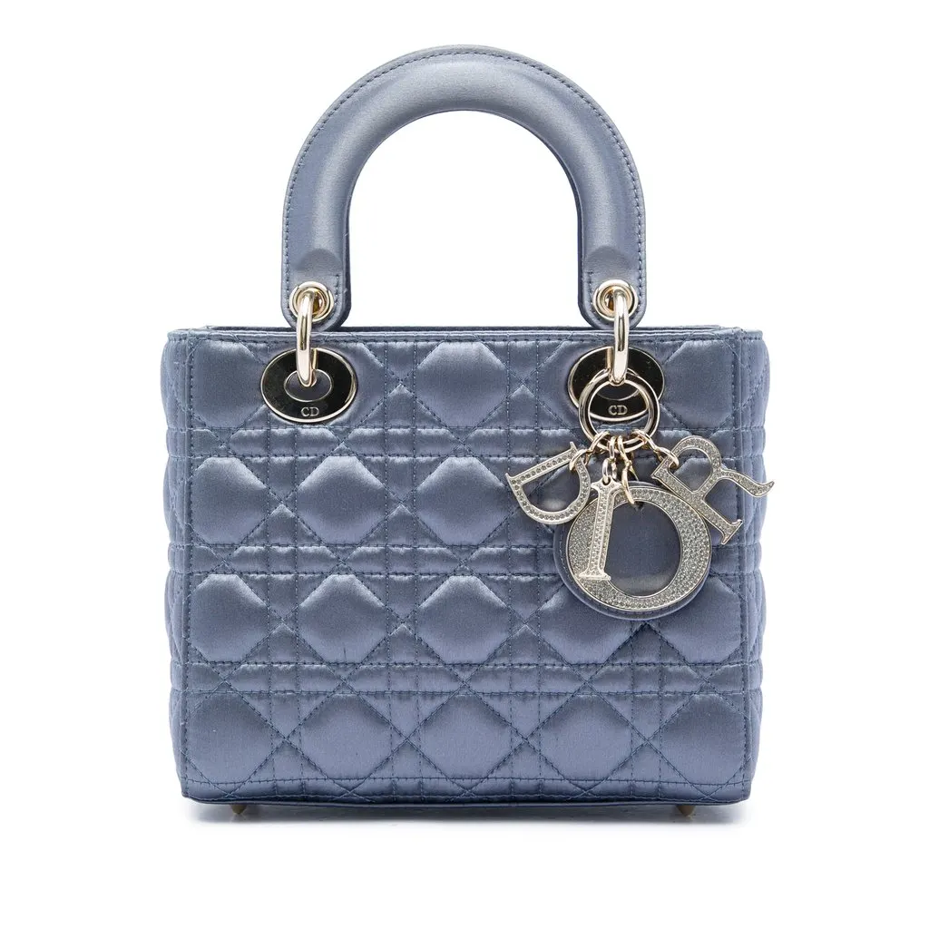 Dior Small Satin Cannage Swarovski Lady Dior Blue Very good - Front View