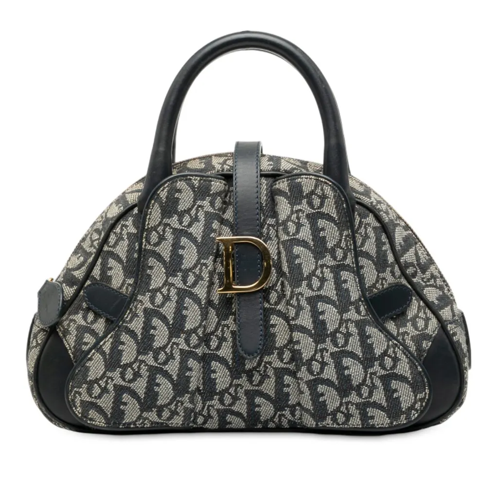 Dior Mini Diorissimo Trotter Canvas Double Saddle Bowler Bag Blue Canvas Very good - Front View