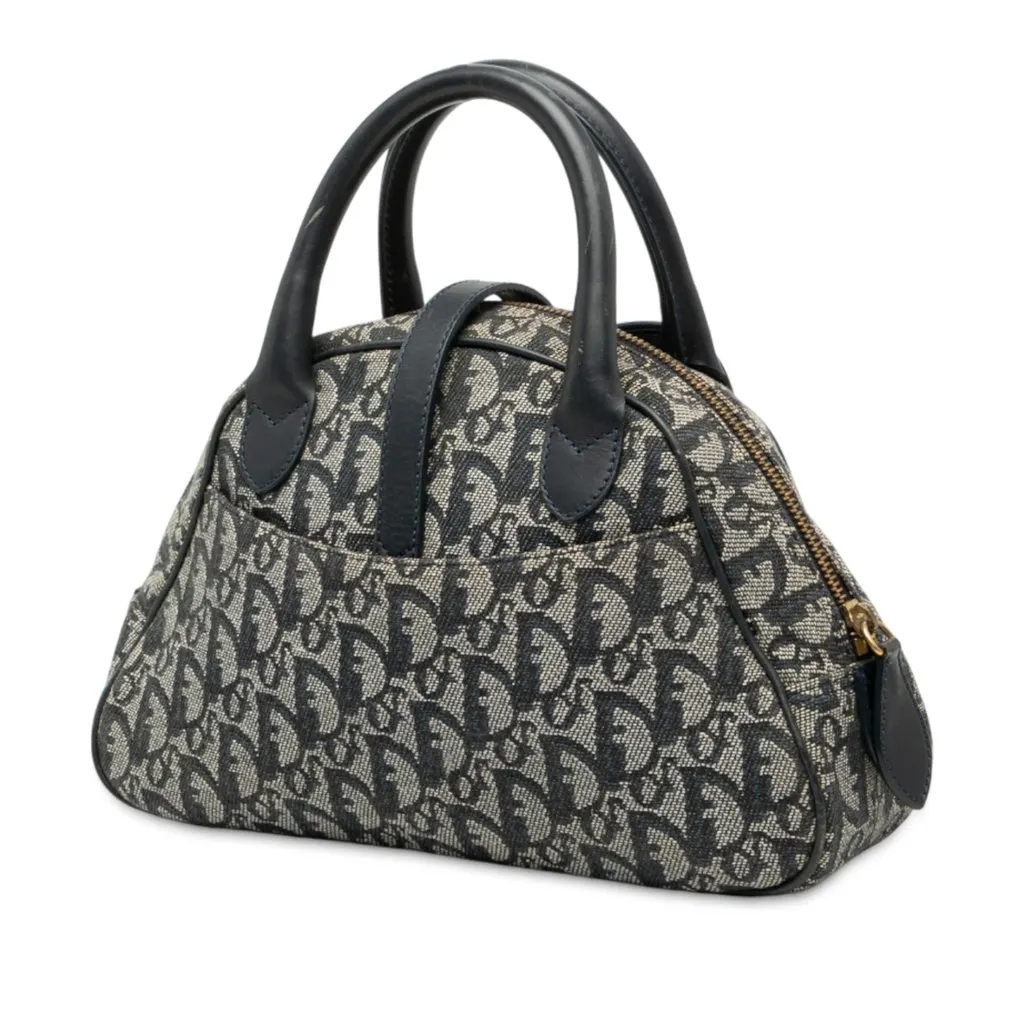 Dior Mini Diorissimo Trotter Canvas Double Saddle Bowler Bag Blue Canvas Very good - Back View