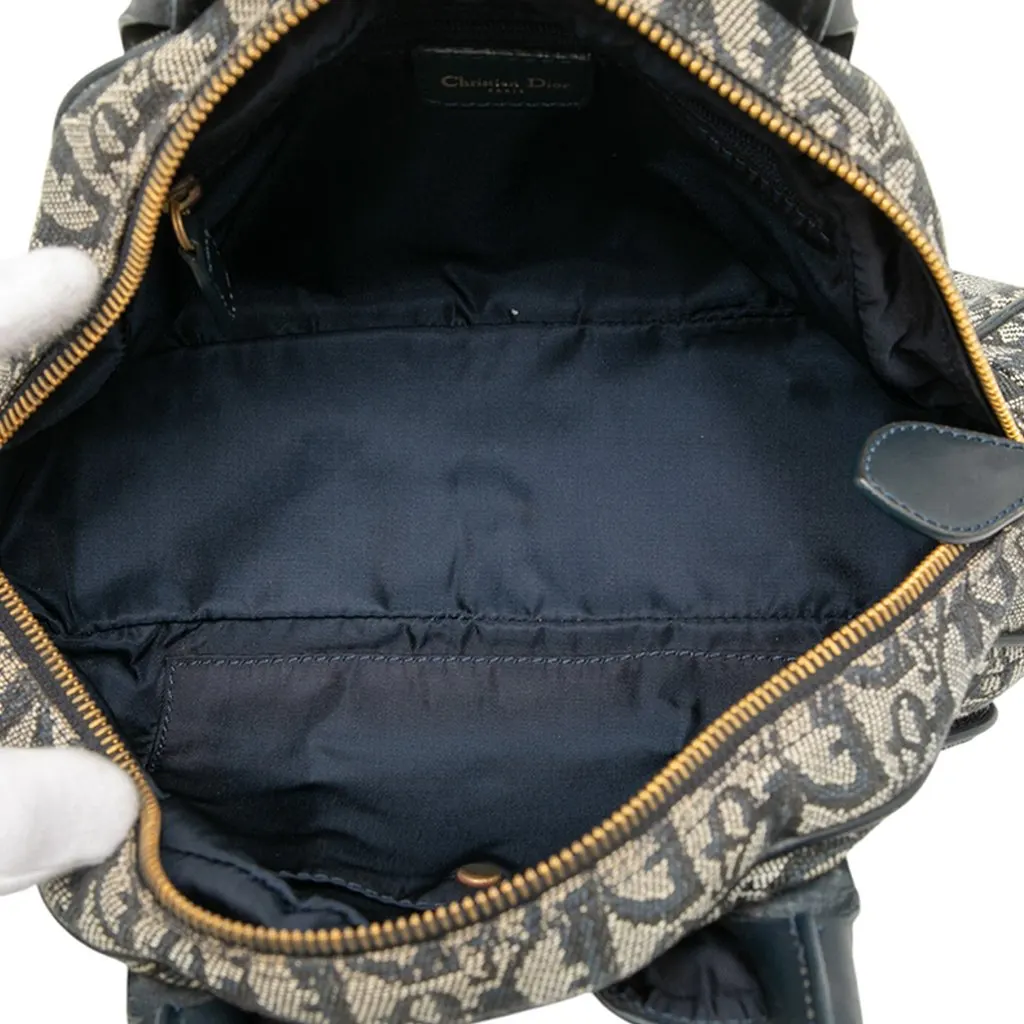 Dior Mini Diorissimo Trotter Canvas Double Saddle Bowler Bag Blue Canvas Very good - Model View