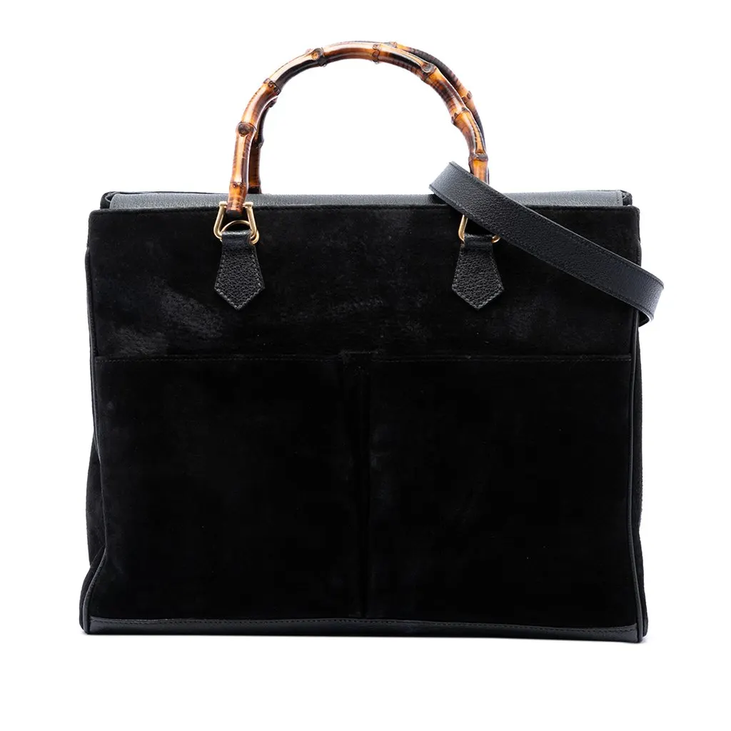 Gucci Suede Bamboo Satchel Black Leather Very good - Front View