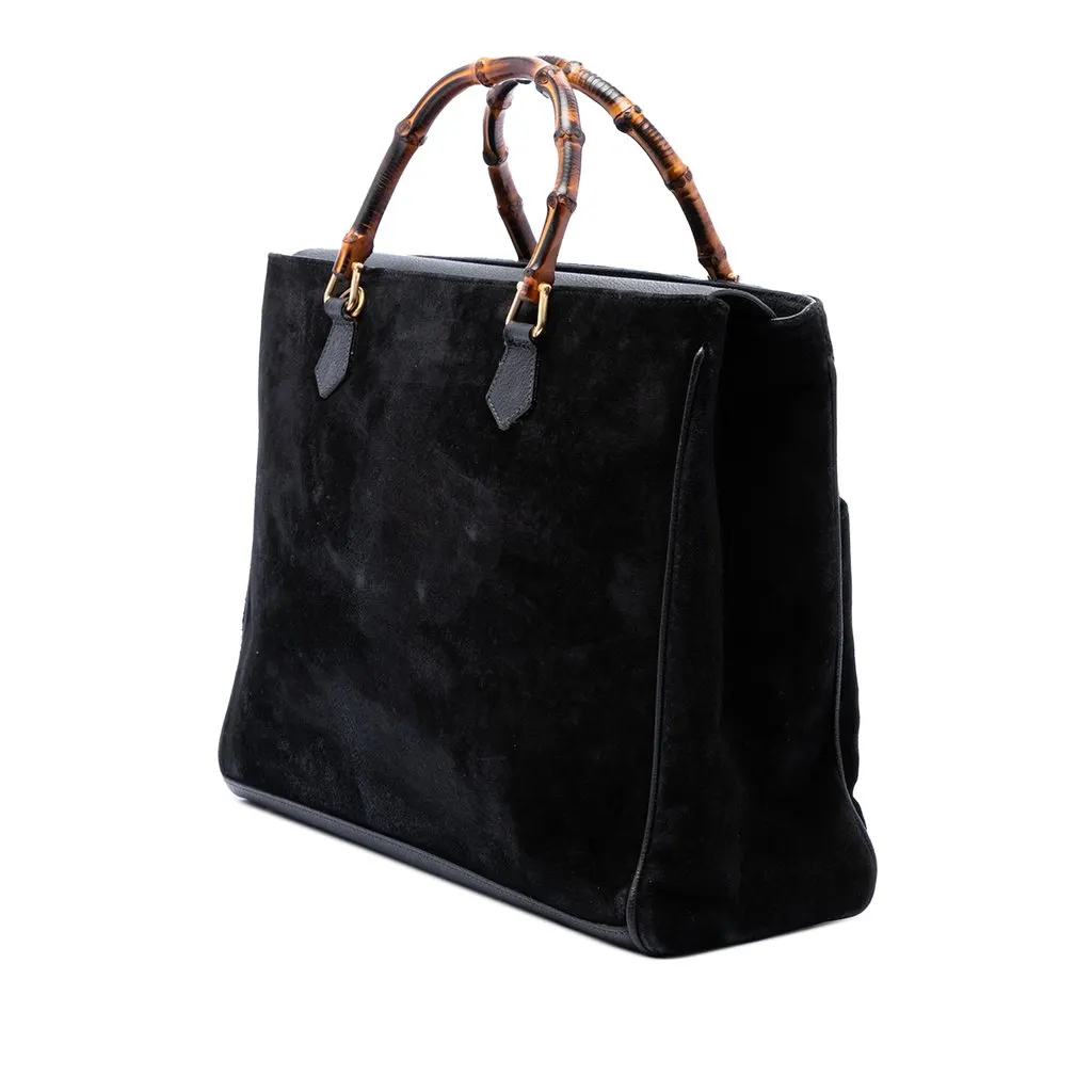 Gucci Suede Bamboo Satchel Black Leather Very good - Back View
