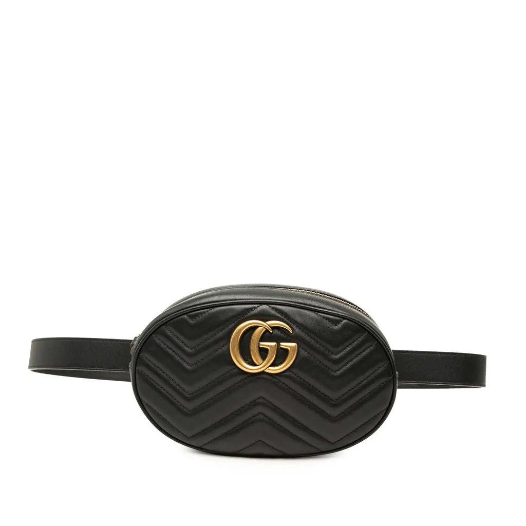 Gucci Large GG Marmont Matelasse Calfskin Belt Bag Black Leather Very good - Front View
