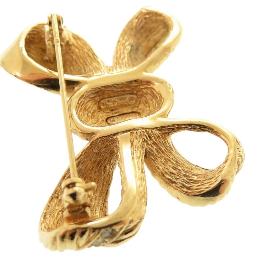 Dior Gold Plated Strass Bow Brooch Gold Metal Very good - Inside View
