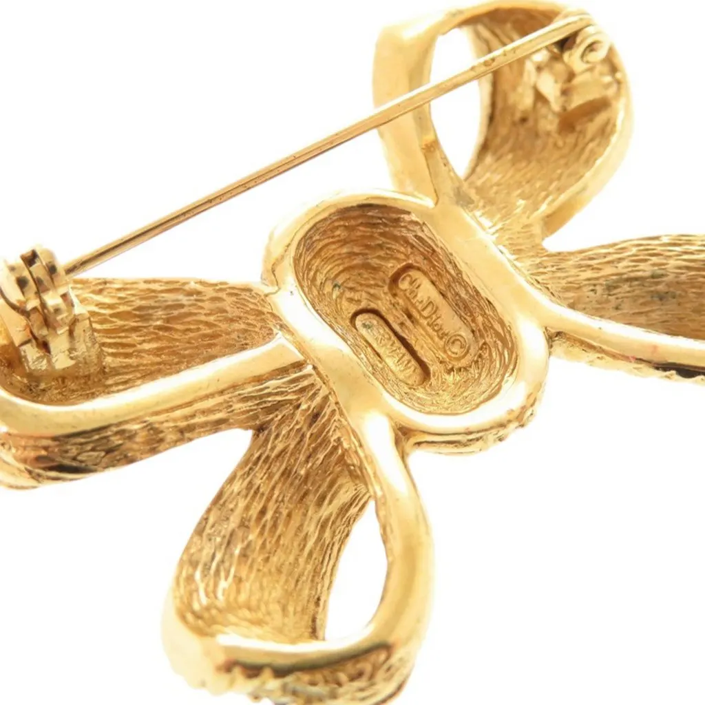 Dior Gold Plated Strass Bow Brooch Gold Metal Very good - Model View
