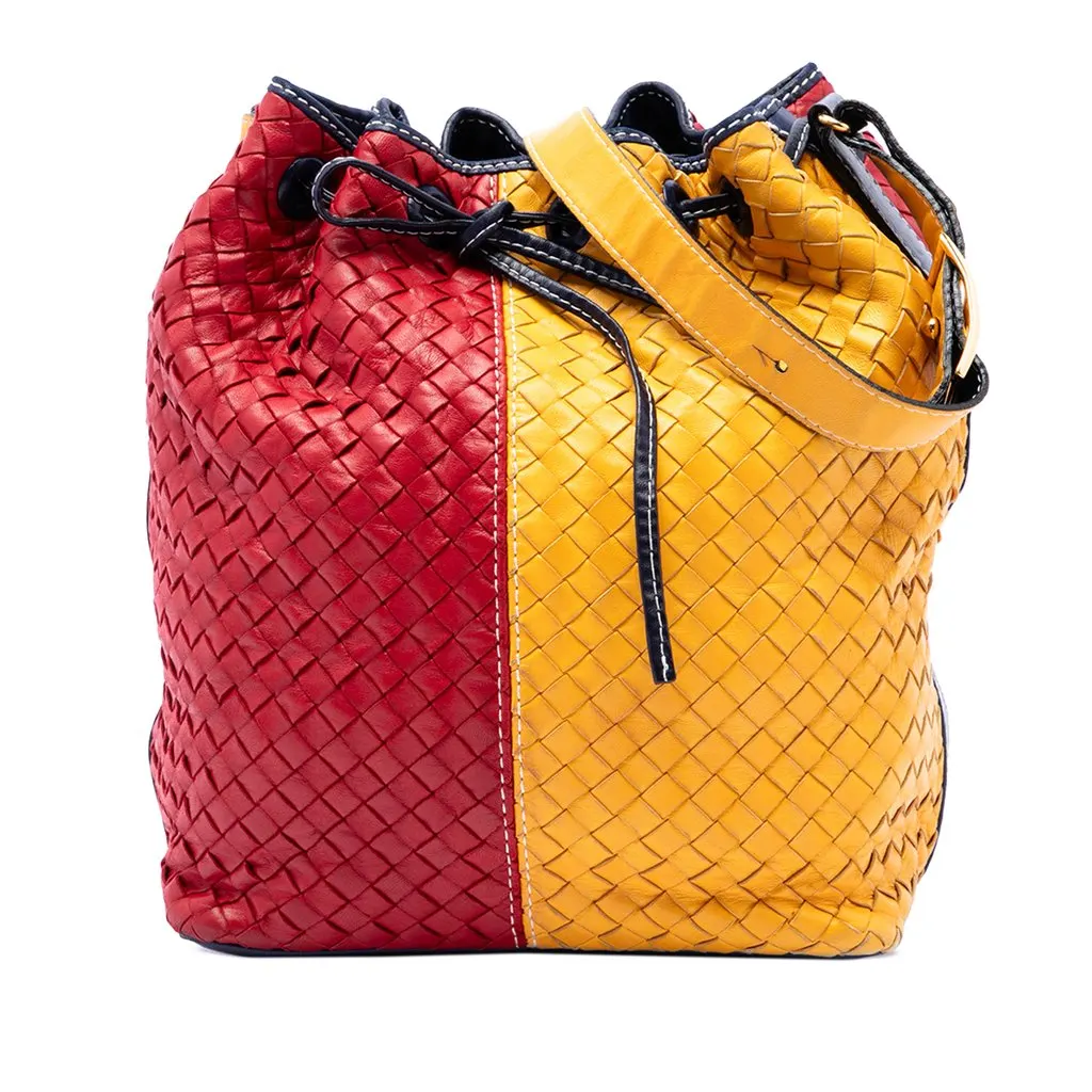 Bottega Veneta Tricolor Nappa Intrecciato Drawstring Bucket Bag MultiColor Leather Good - Front View
