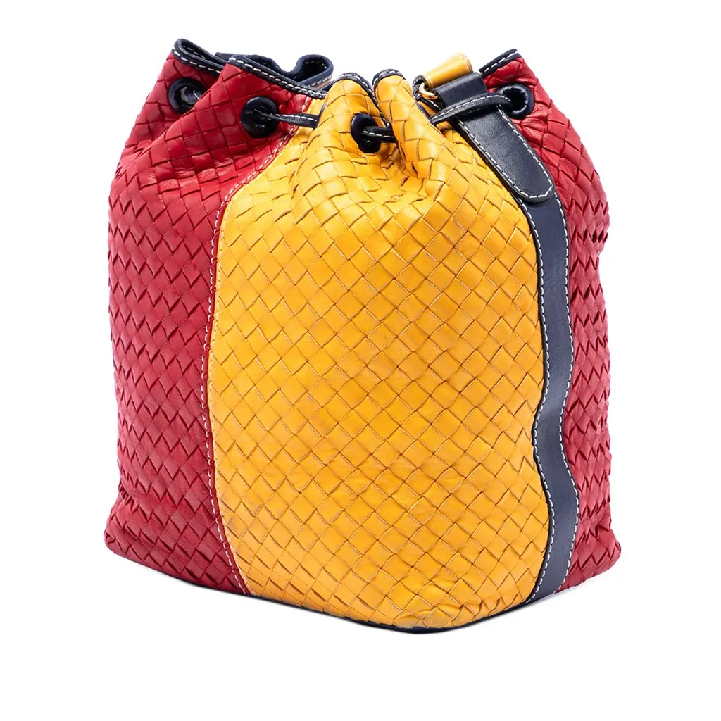 Bottega Veneta Tricolor Nappa Intrecciato Drawstring Bucket Bag MultiColor Leather Good - Back View
