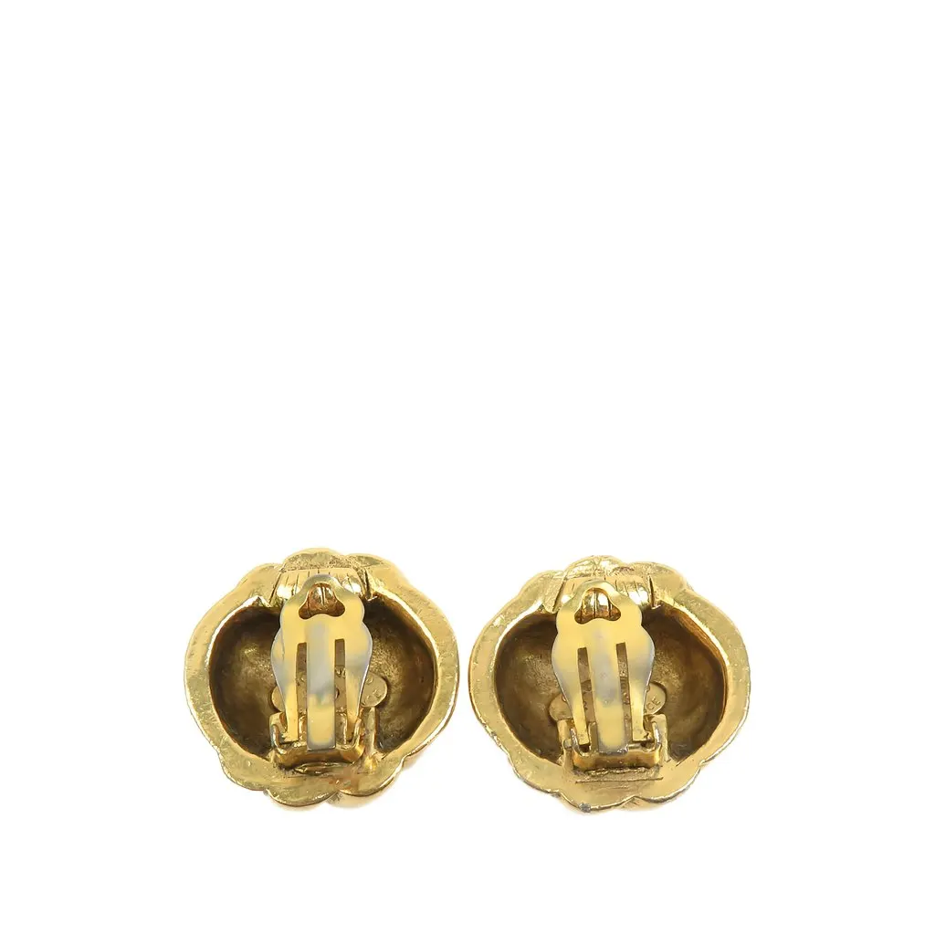 Chanel CC Gold Plated Swirl Button Clip On Earrings Gold Metal Very good - Back View