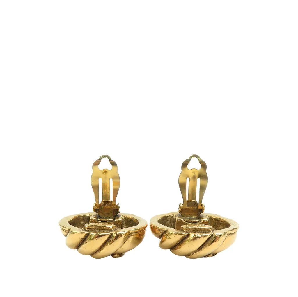 Chanel CC Gold Plated Swirl Button Clip On Earrings Gold Metal Very good - Inside View