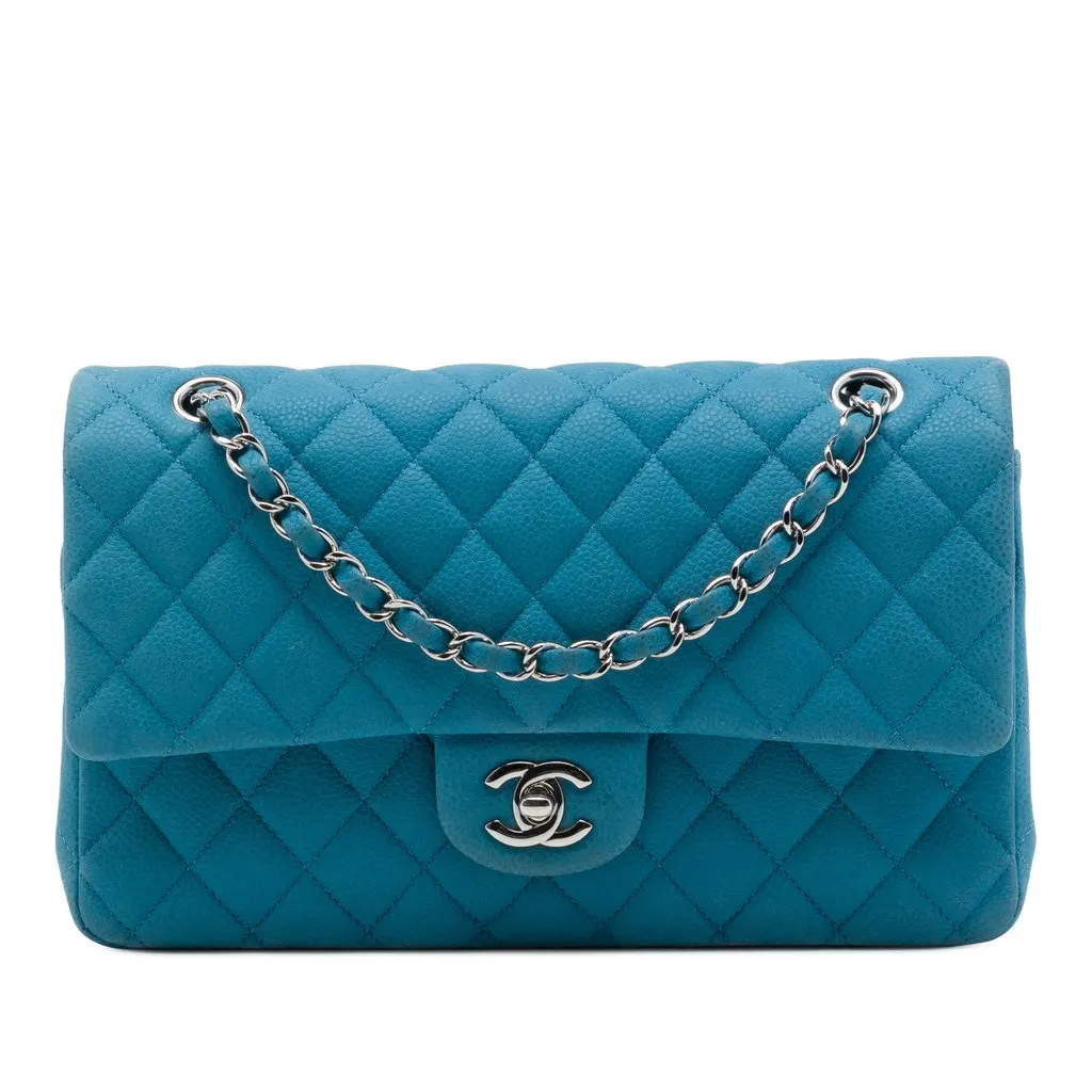 Chanel Medium Classic Caviar Double Flap Blue Leather Very good - Front View