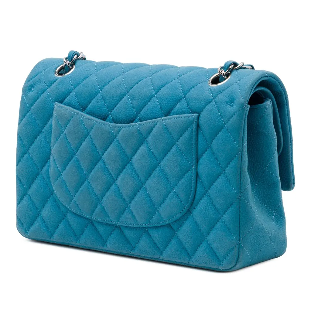 Chanel Medium Classic Caviar Double Flap Blue Leather Very good - Back View