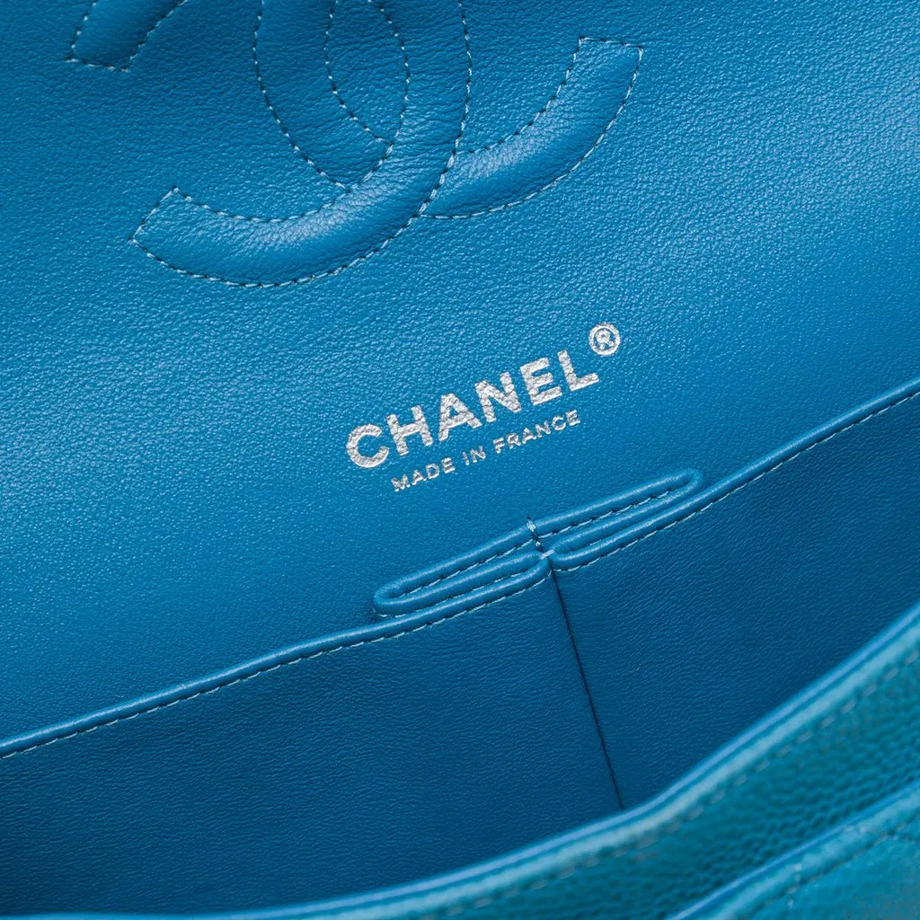Chanel Medium Classic Caviar Double Flap Blue Leather Very good - Box View