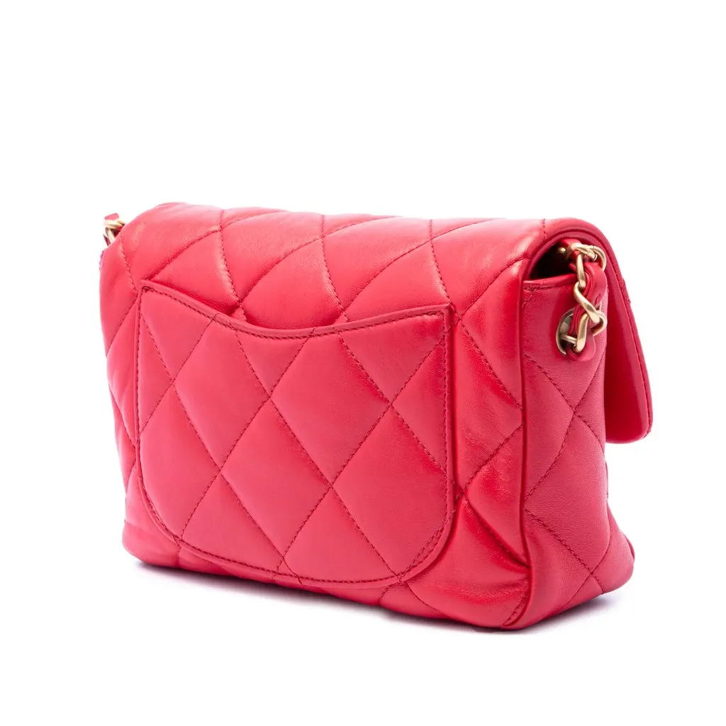 Chanel Small Quilted Lambskin Coco Love Flap Red Leather Very good - Back View