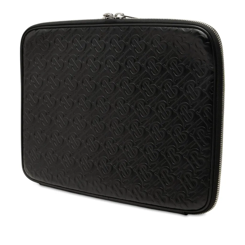 Burberry TB Monogram Embossed Calfskin Laptop Case Black Leather Very good - Back View