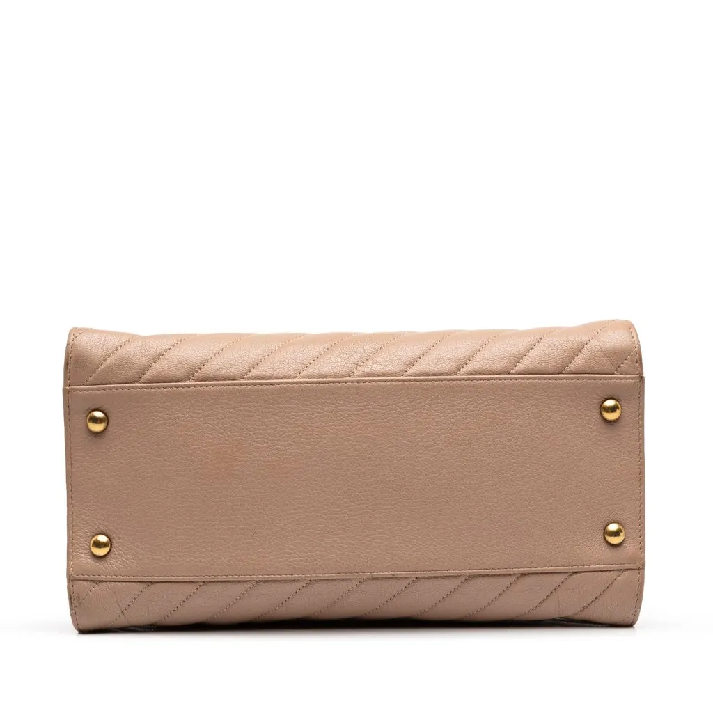 Chanel CC Diagonal Quilted Goatskin Tote Beige Leather Very good - Inside View