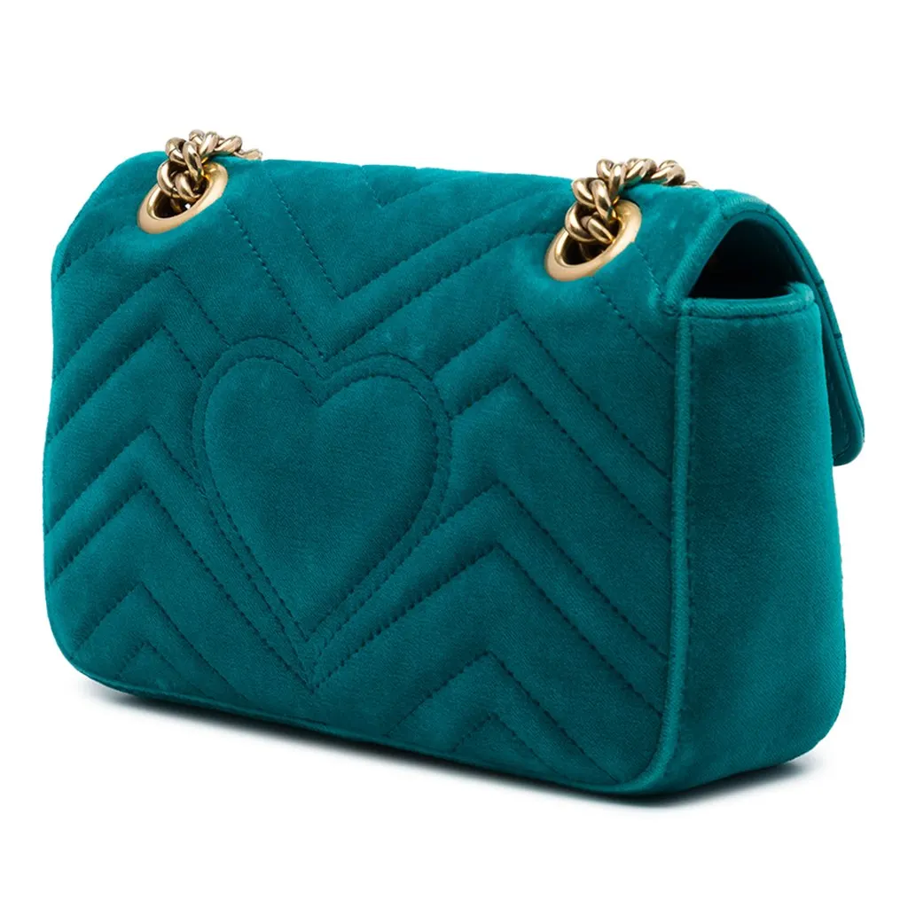 Gucci Small GG Marmont Matelasse Velvet Shoulder Bag Blue Velvet Good - Back View