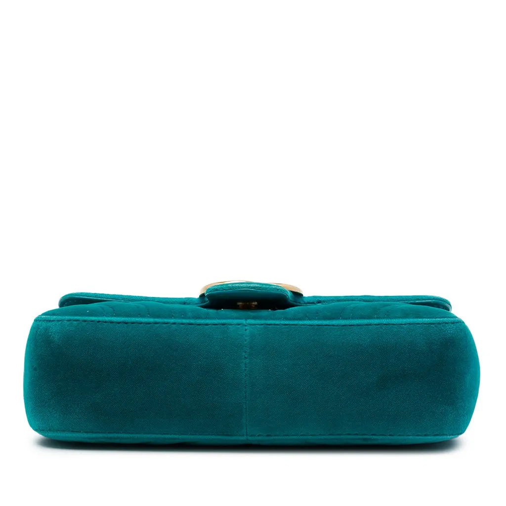 Gucci Small GG Marmont Matelasse Velvet Shoulder Bag Blue Velvet Good - Inside View