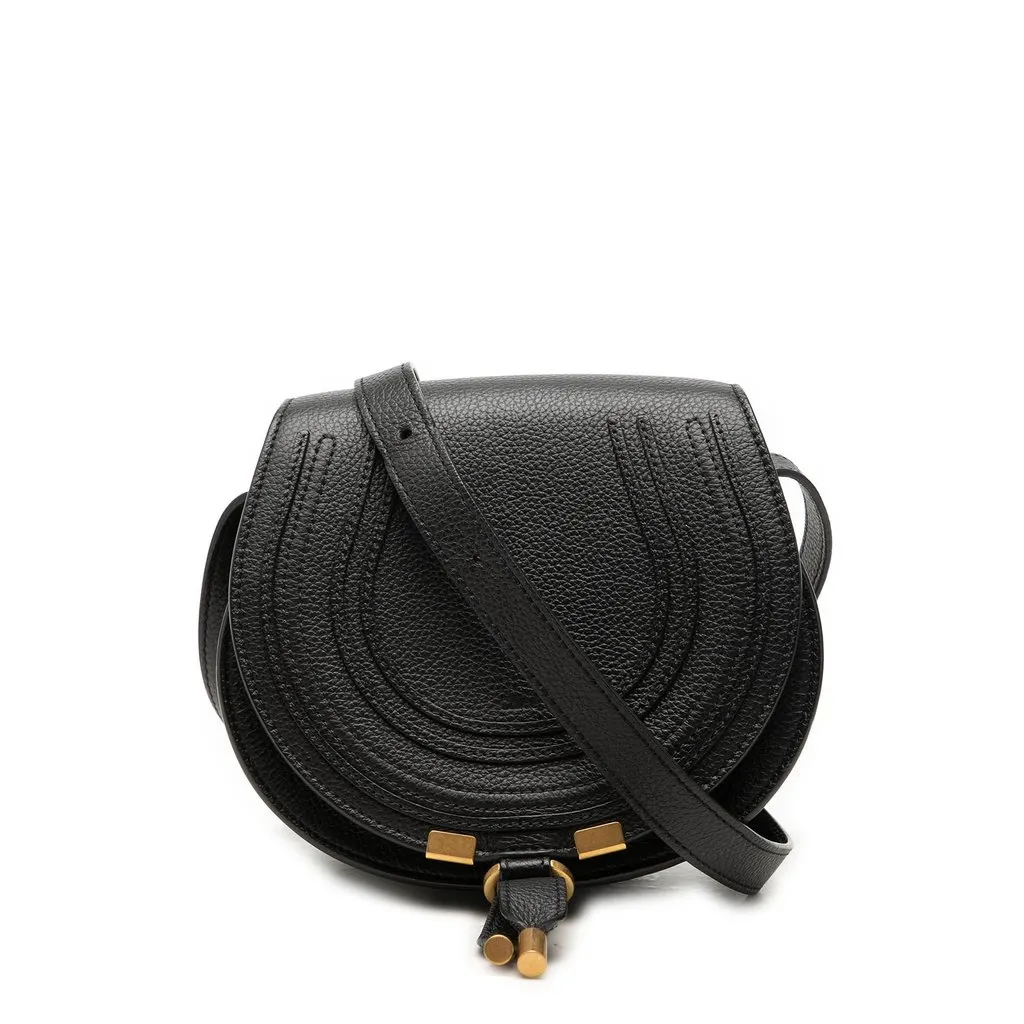 Chloé Small Grained Leather Marcie Saddle Crossbody Black Leather Very good - Front View