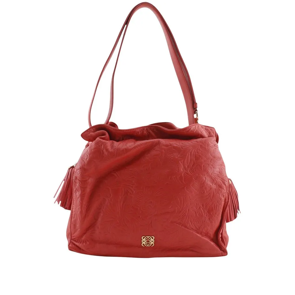 LOEWE Embossed Nappa Flamenco Tassel Crossbody Red Leather Very good - Front View
