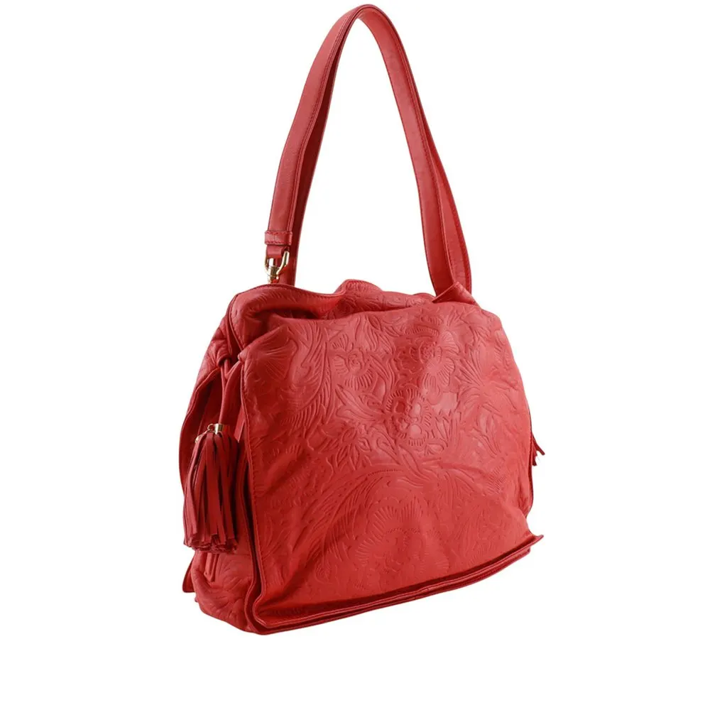 LOEWE Embossed Nappa Flamenco Tassel Crossbody Red Leather Very good - Back View