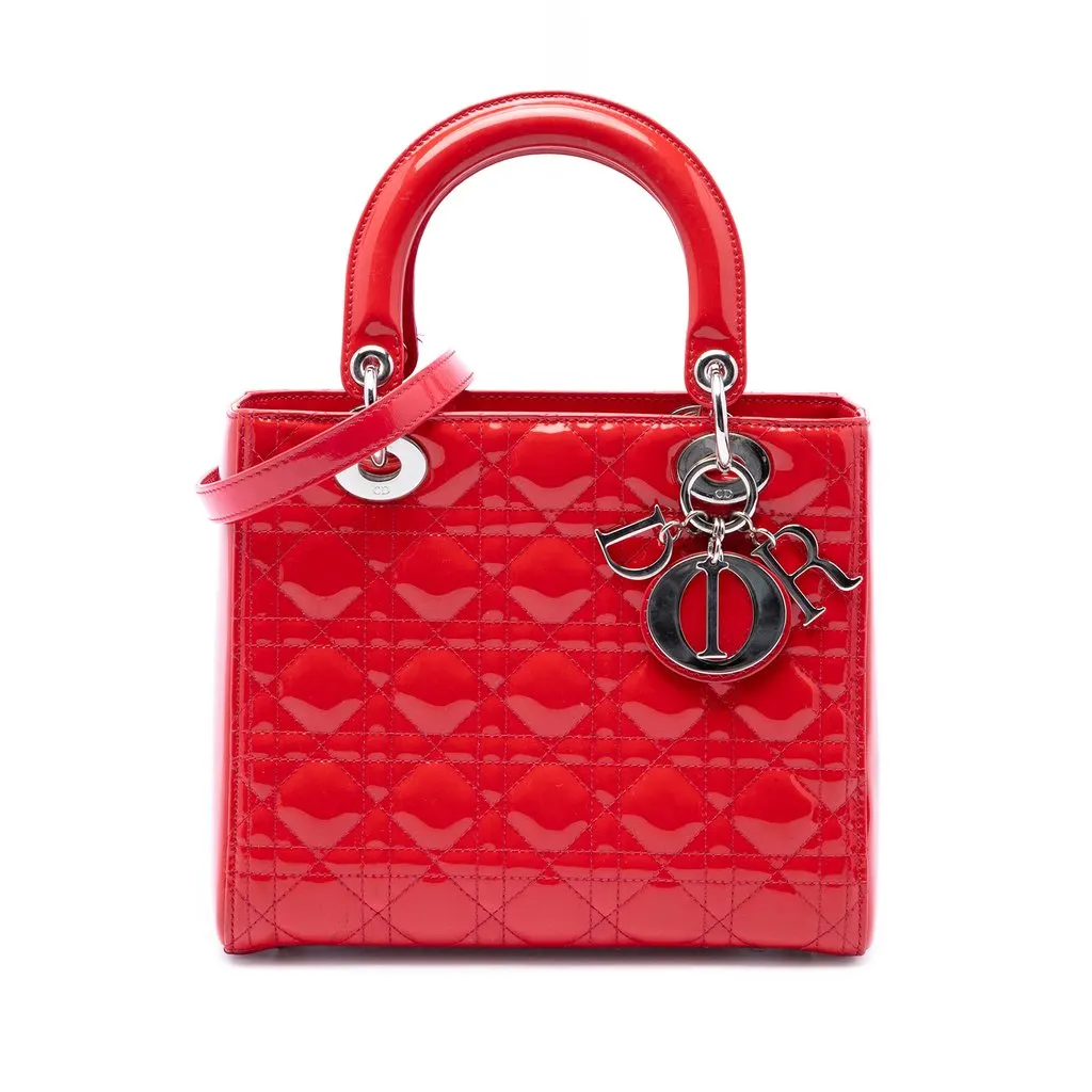 Dior Medium Patent Cannage Lady Dior Red Leather Very good - Front View