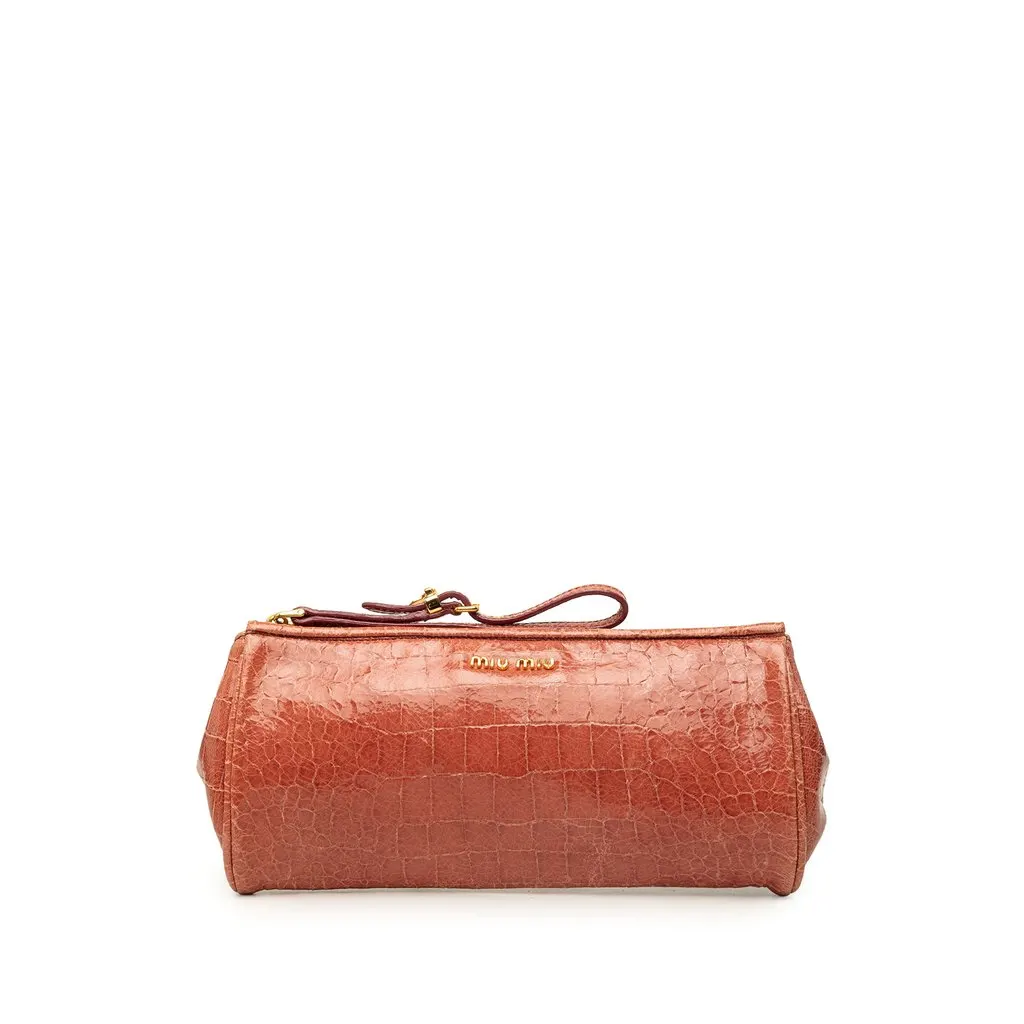 Miu Miu Croc Embossed Patent Saint Cocco Lux Wristlet Pink Leather Good - Front View