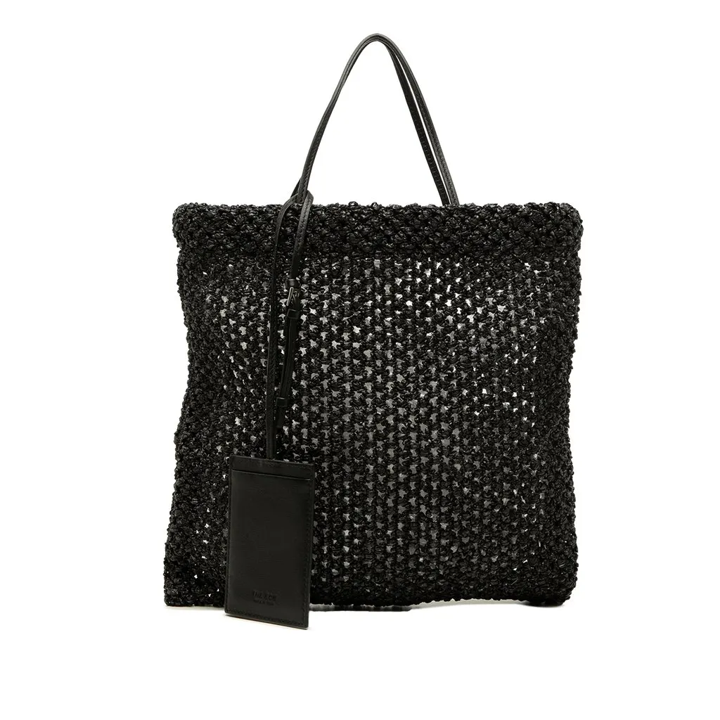 The Row Mini Raffia Barn Tote Black Rattan Good - Front View