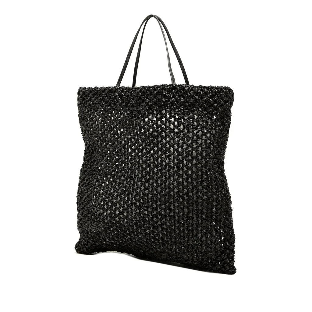 The Row Mini Raffia Barn Tote Black Rattan Good - Back View