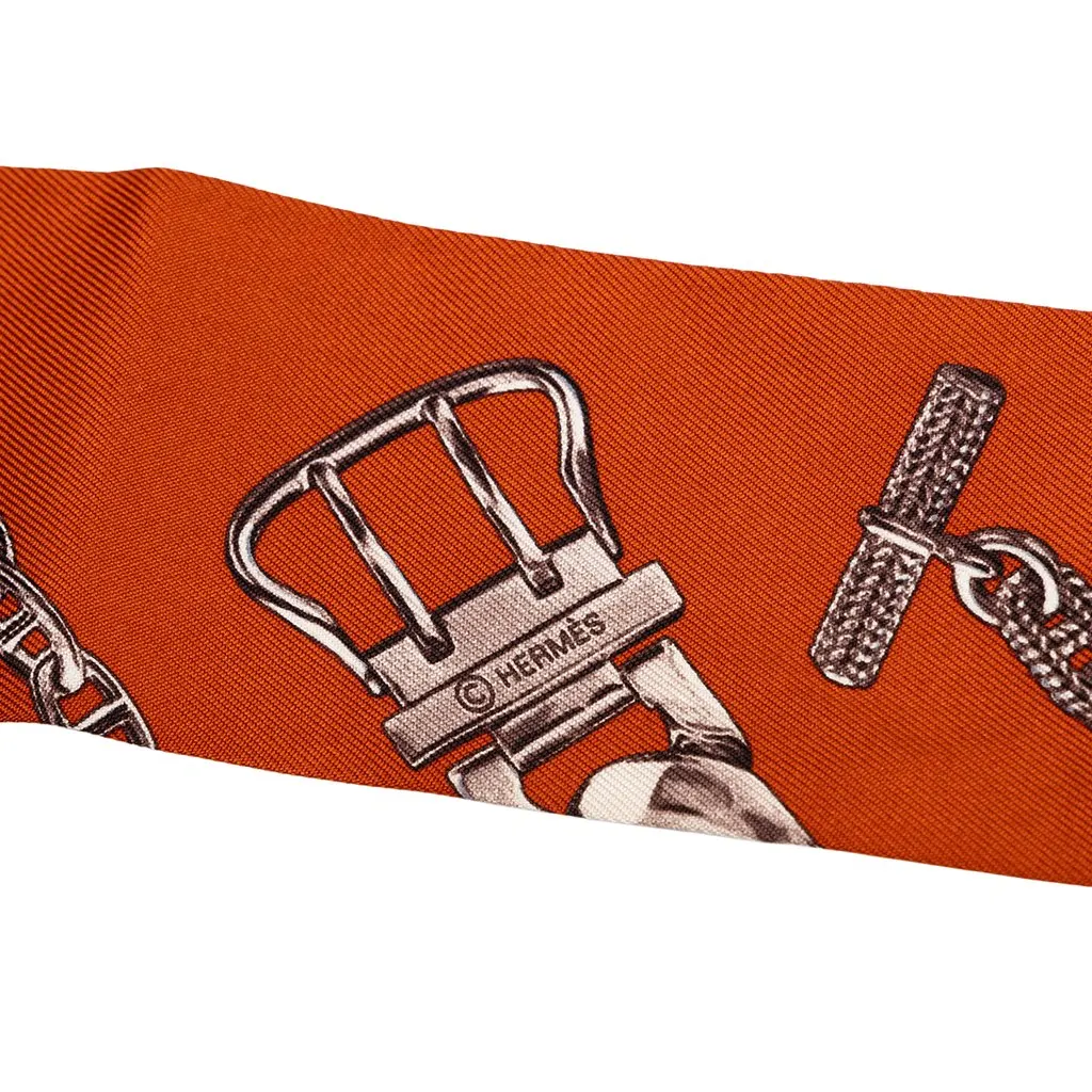 Hermès Chaines et Gourmettes Silk Twilly Scarf Orange Silk Very good - Back View