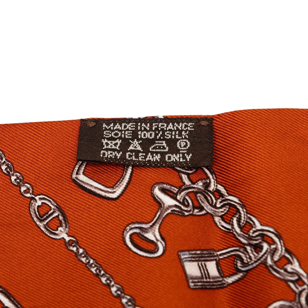 Hermès Chaines et Gourmettes Silk Twilly Scarf Orange Silk Very good - Inside View