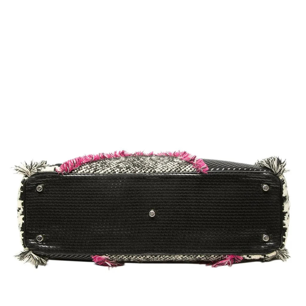 Dior Limited Edition Large Tweed Houndstooth Patchwork Diorissimo Satchel Black Tweed Good - Inside View