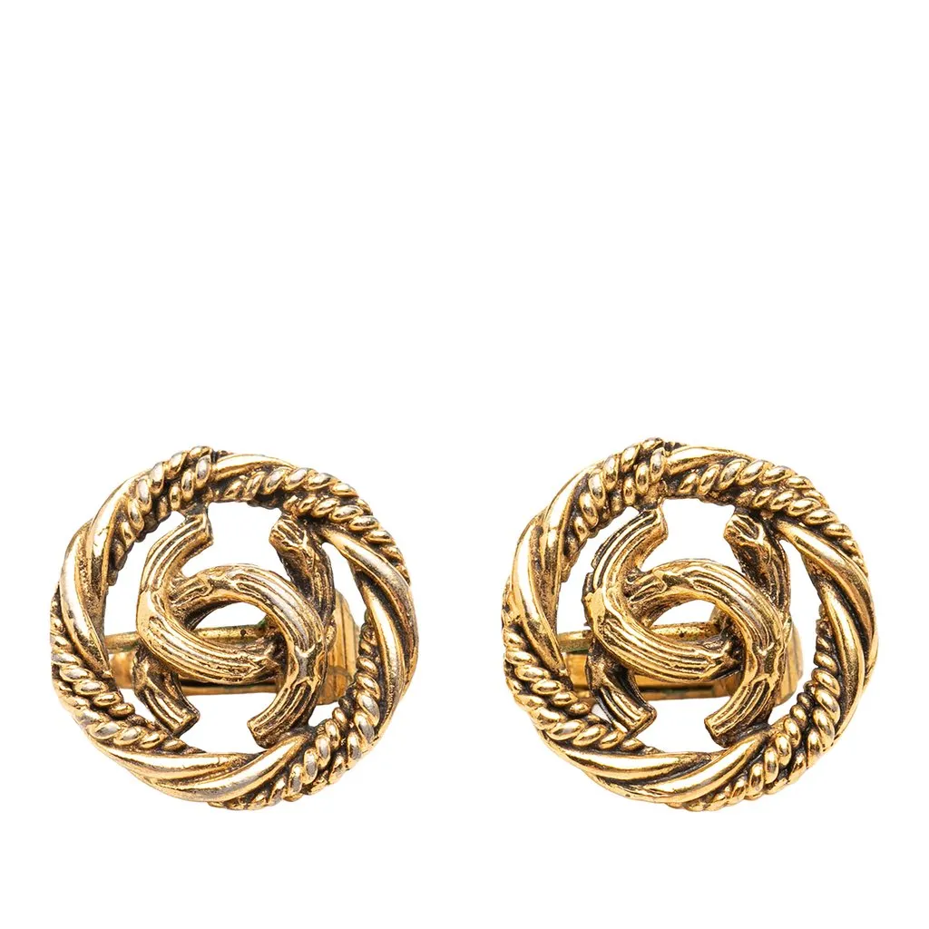 Chanel CC Gold Plated Twisted Round Clip On Earrings Gold Metal Very good - Front View